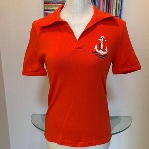 Maeve Bright Orange Short Sleeve Polo with Anchor Motif